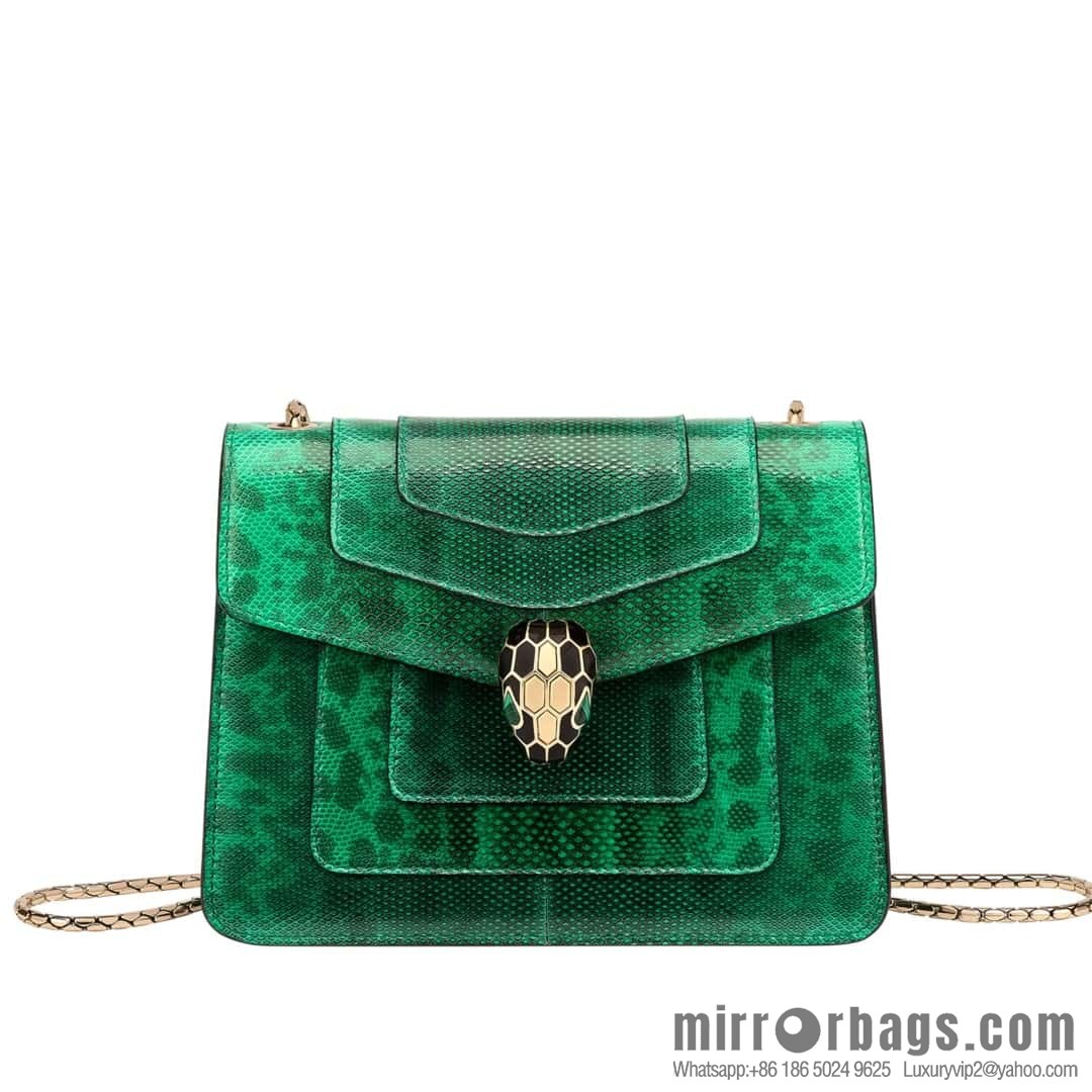 BVLGARI Bulgari Sprpenti Forever Green Grandmother Green Glossy Water Snakeskin chain bag 20CM 618792