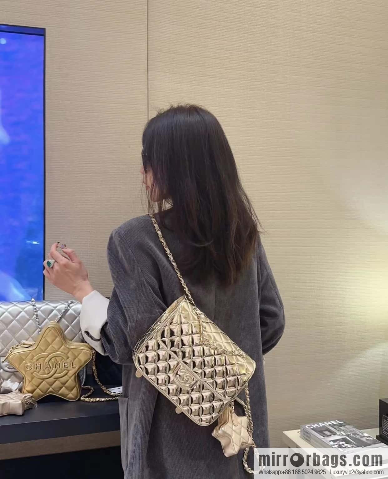 CHANEL 24C early spring vacation series catwalk model patent leather double backpack AS4649 gold
