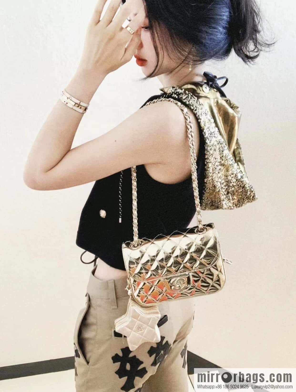 CHANEL 24C early spring vacation series CF patent leather cover bag AS4646 gold