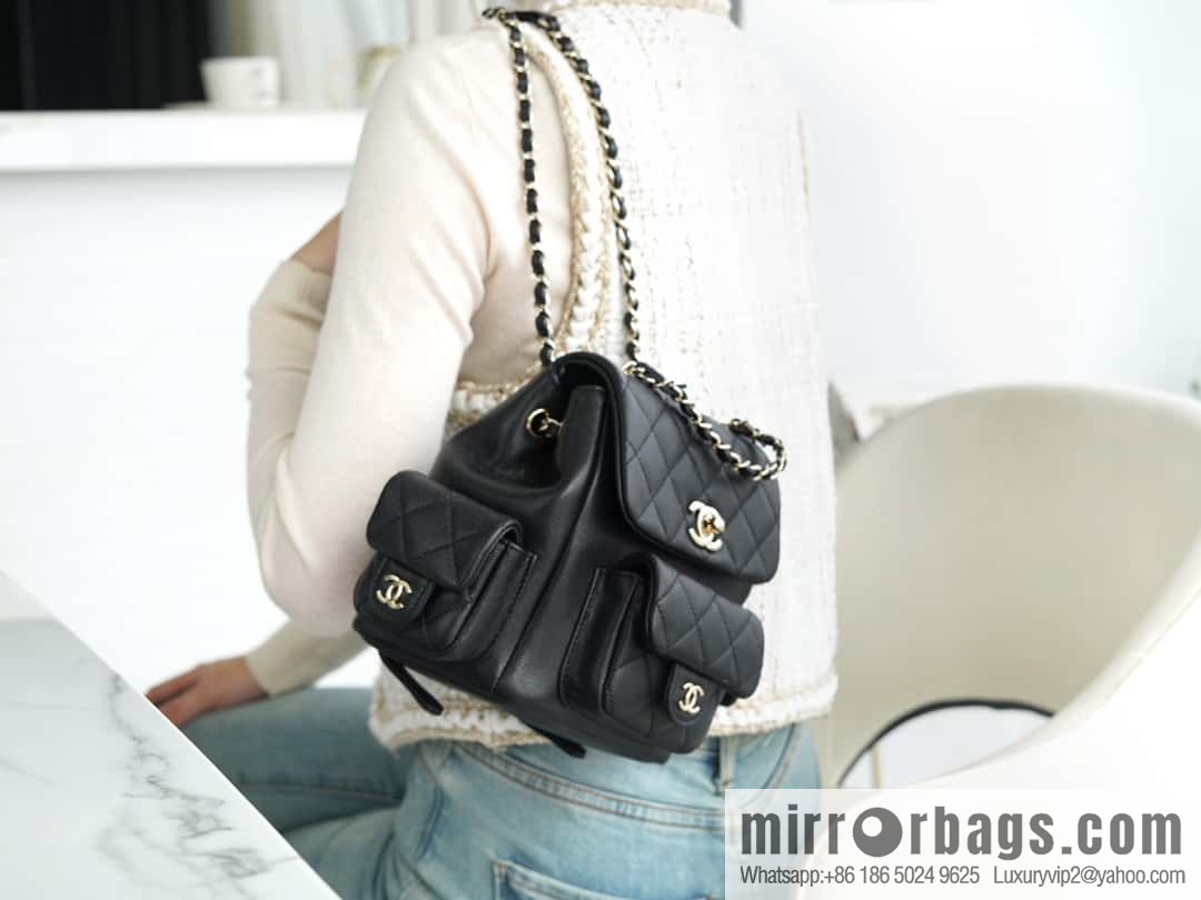 CHANEL 23K new, tank Dumas small shoulder backpack AS4399 black