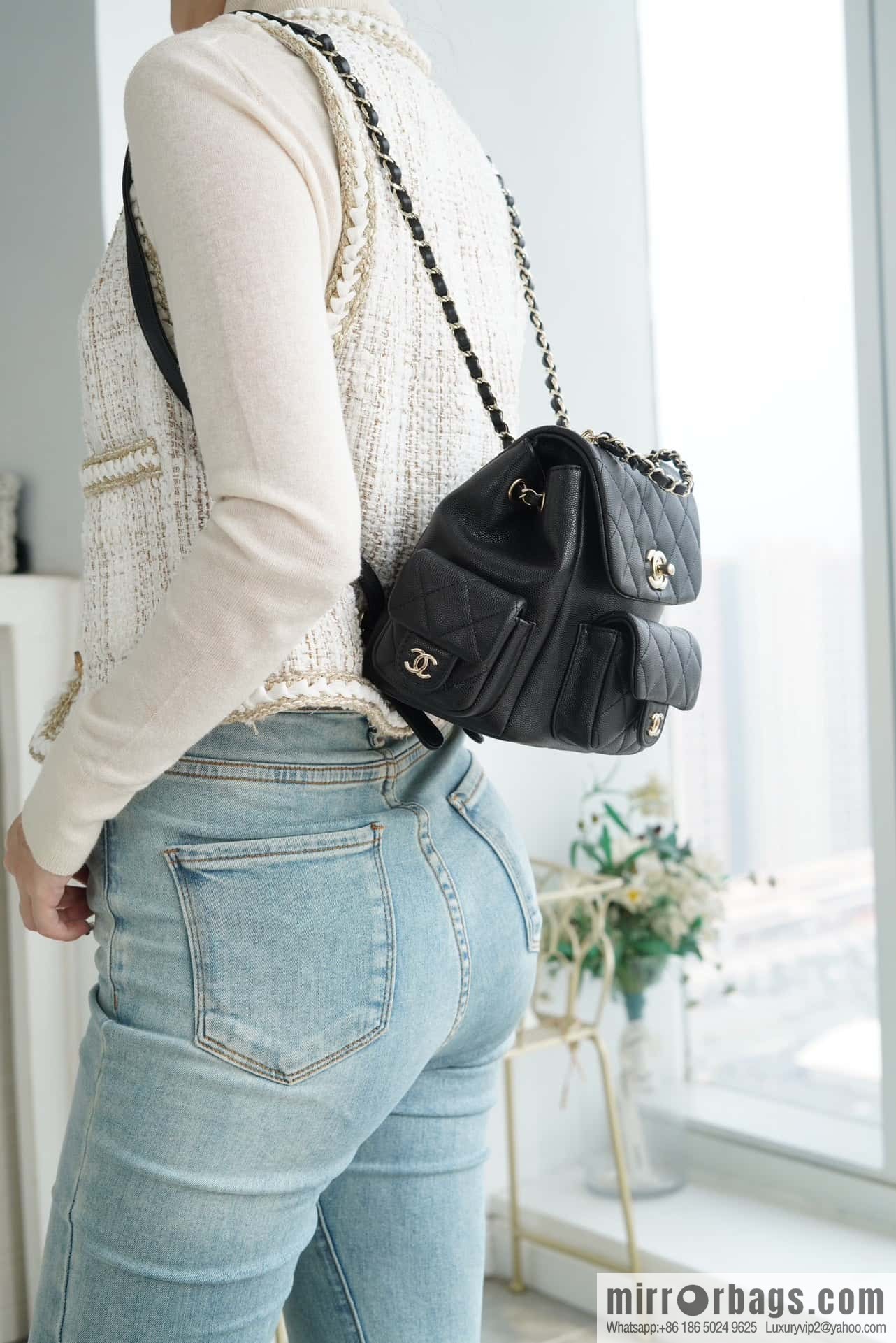 CHANEL 23K new, tank Dumas small shoulder backpack AS4399 black