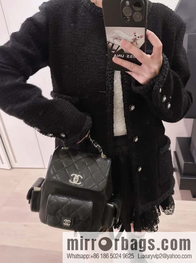 CHANEL 23K new, tank Dumas large shoulder backpack AS4398 black