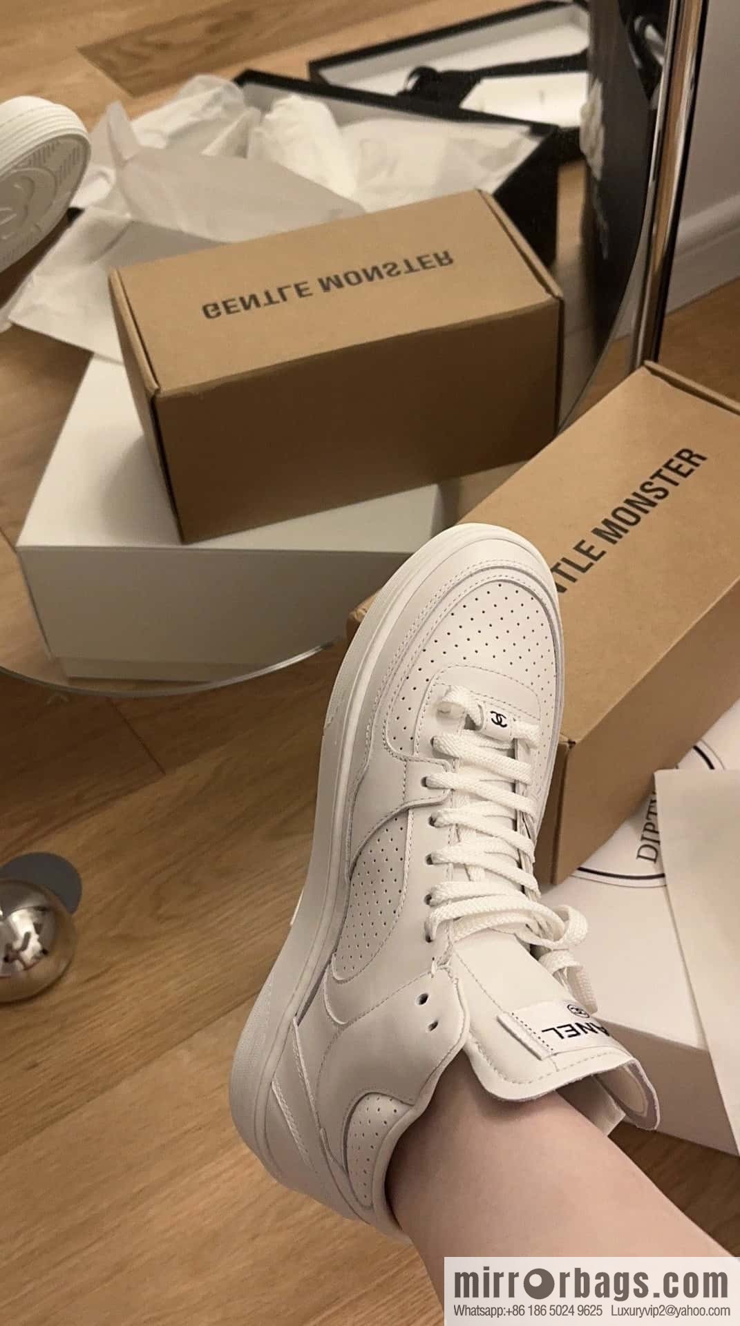 CHANEL Xiaoxiang Air Force One high-top sports white shoes/skateboard shoes