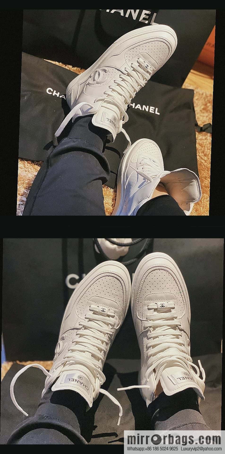 CHANEL Xiaoxiang Air Force One high-top sports white shoes/skateboard shoes