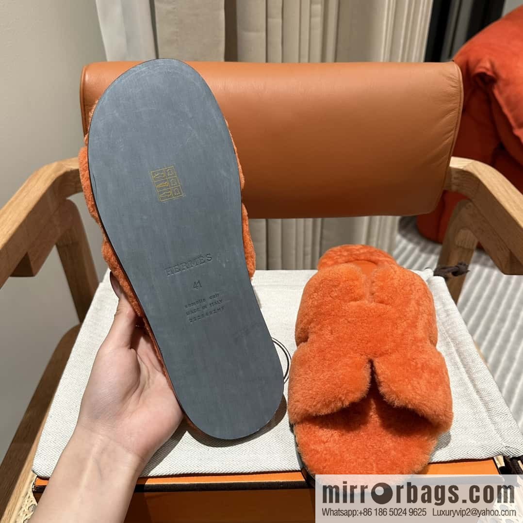 Hermès imported lamb wool lzmir series men's sandals