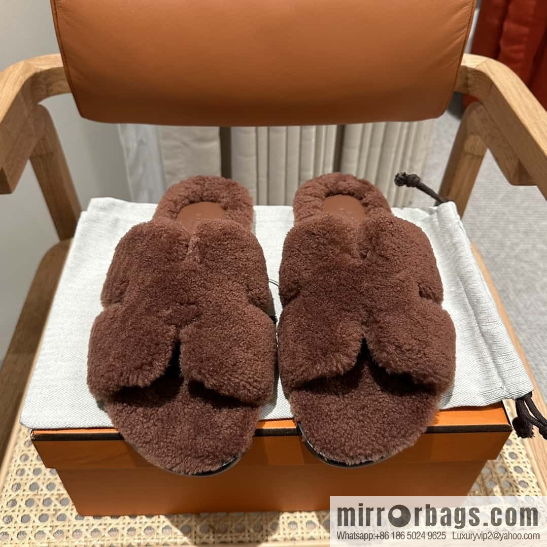 Hermès imported lamb wool lzmir series men's sandals