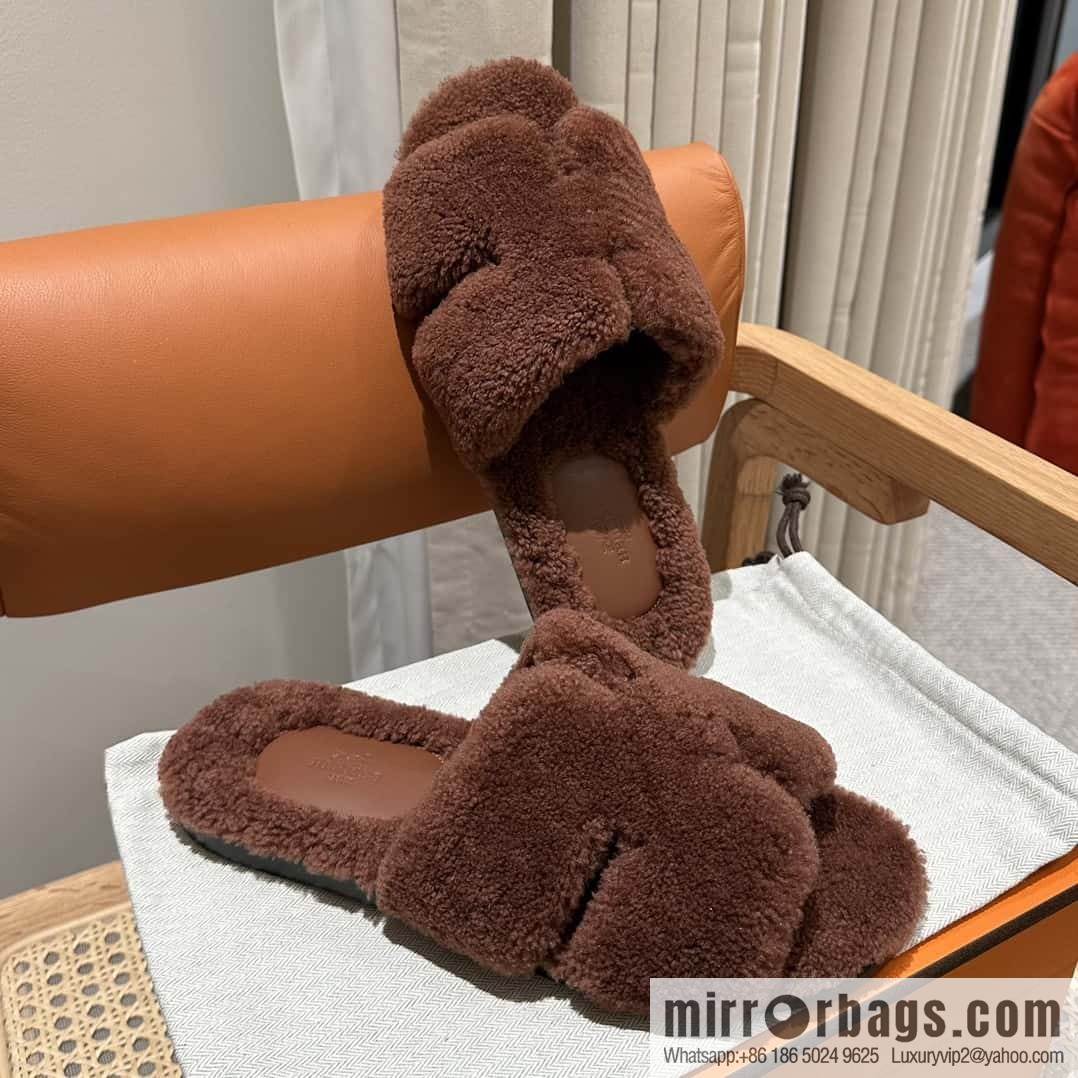 Hermès imported lamb wool lzmir series men's sandals