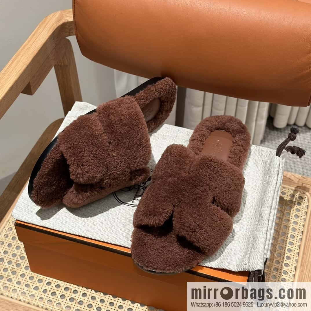 Hermès imported lamb wool lzmir series men's sandals