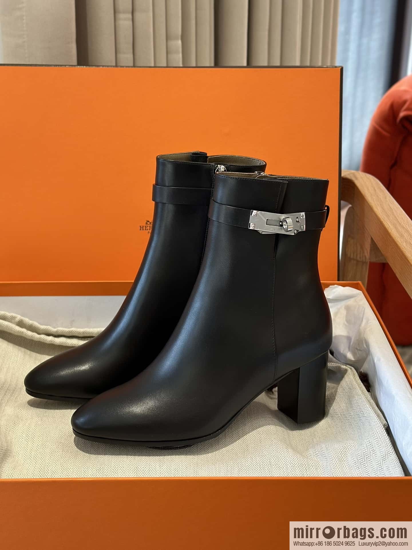 Hermès Kelly buckle, calfskin high-heeled boots