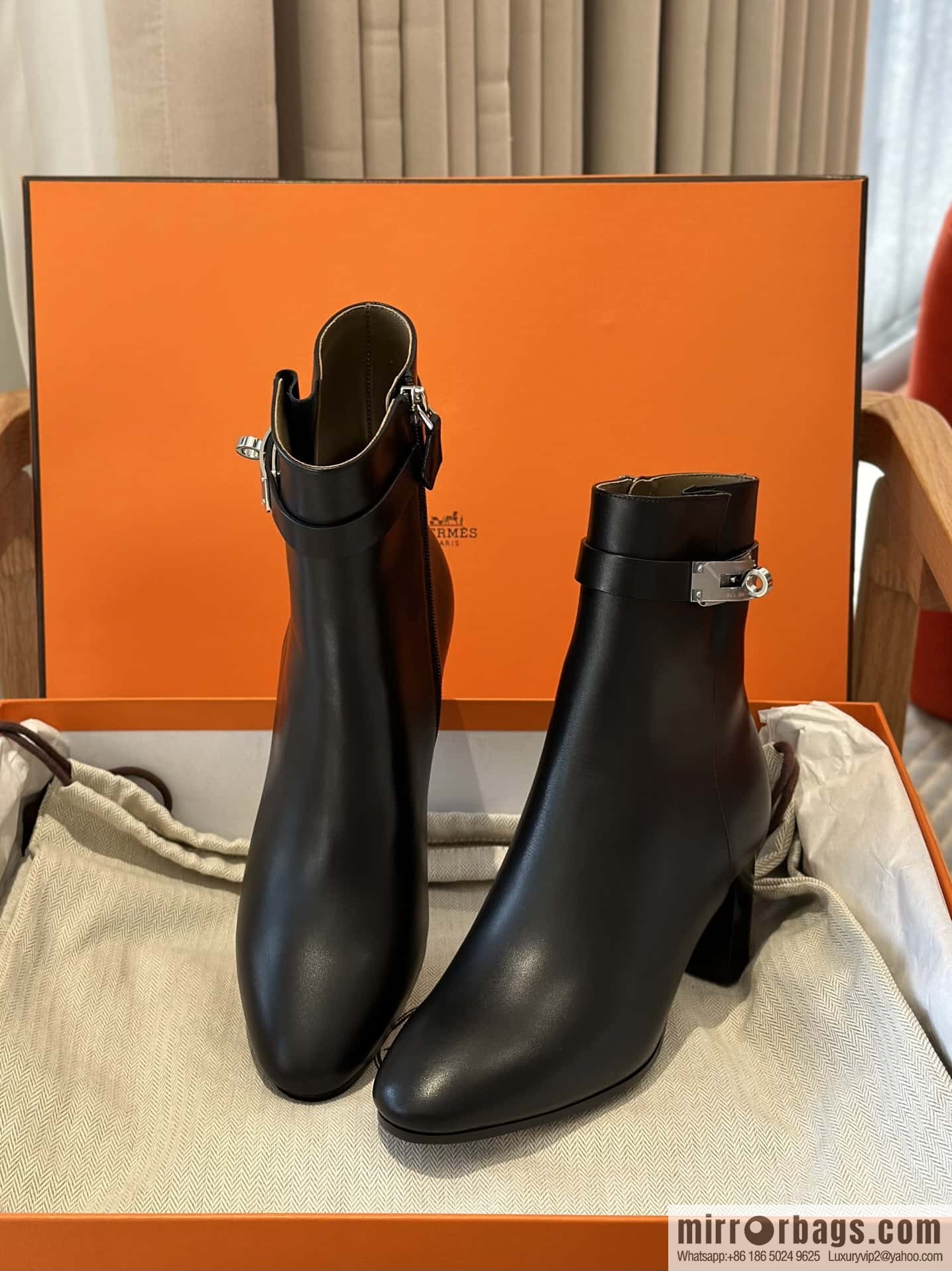 Hermès Kelly buckle, calfskin high-heeled boots