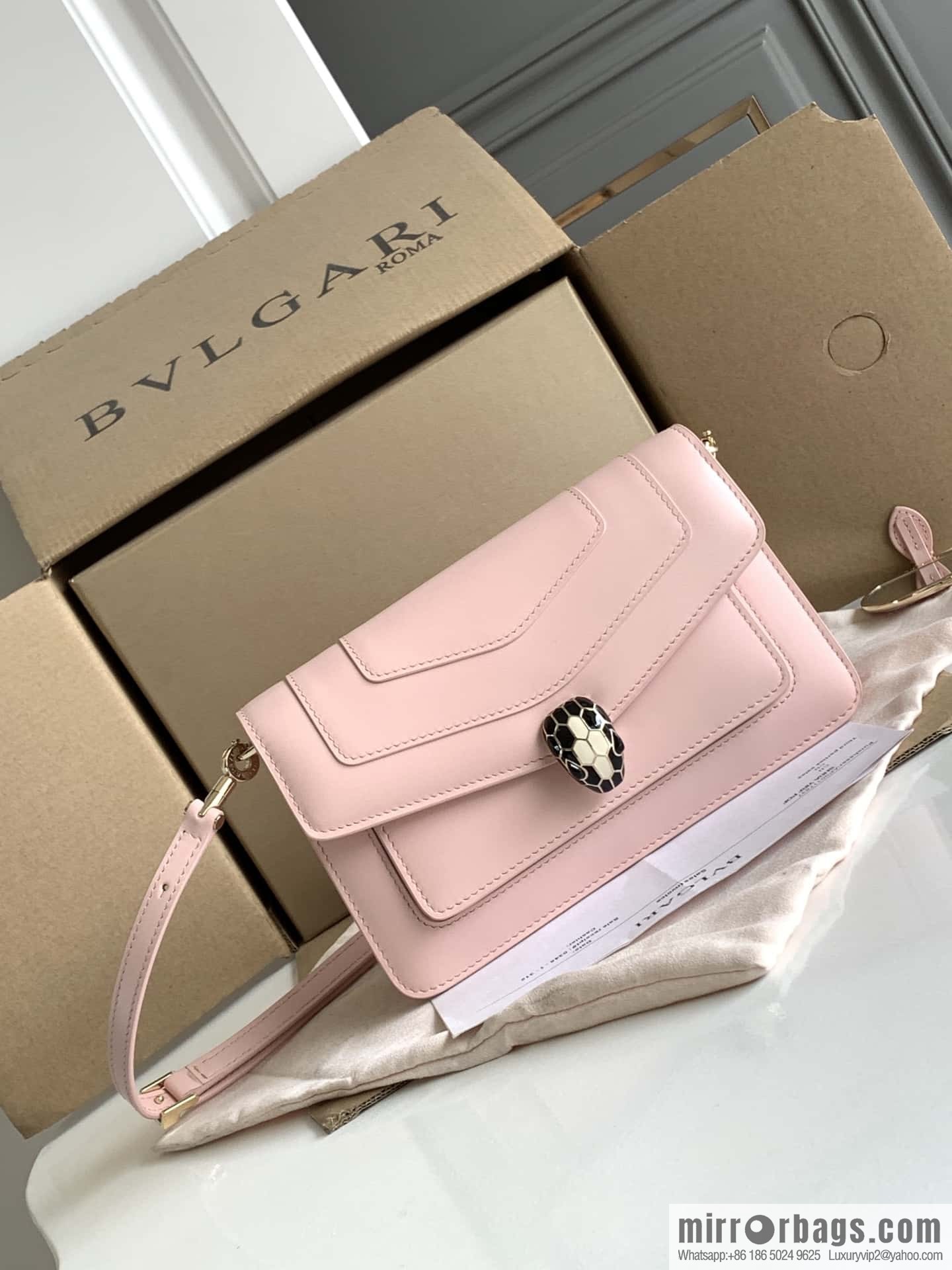 BVLGARI Bulgari EAST-WEST series small shoulder bag 292103 spring flower quartz pink 22CM