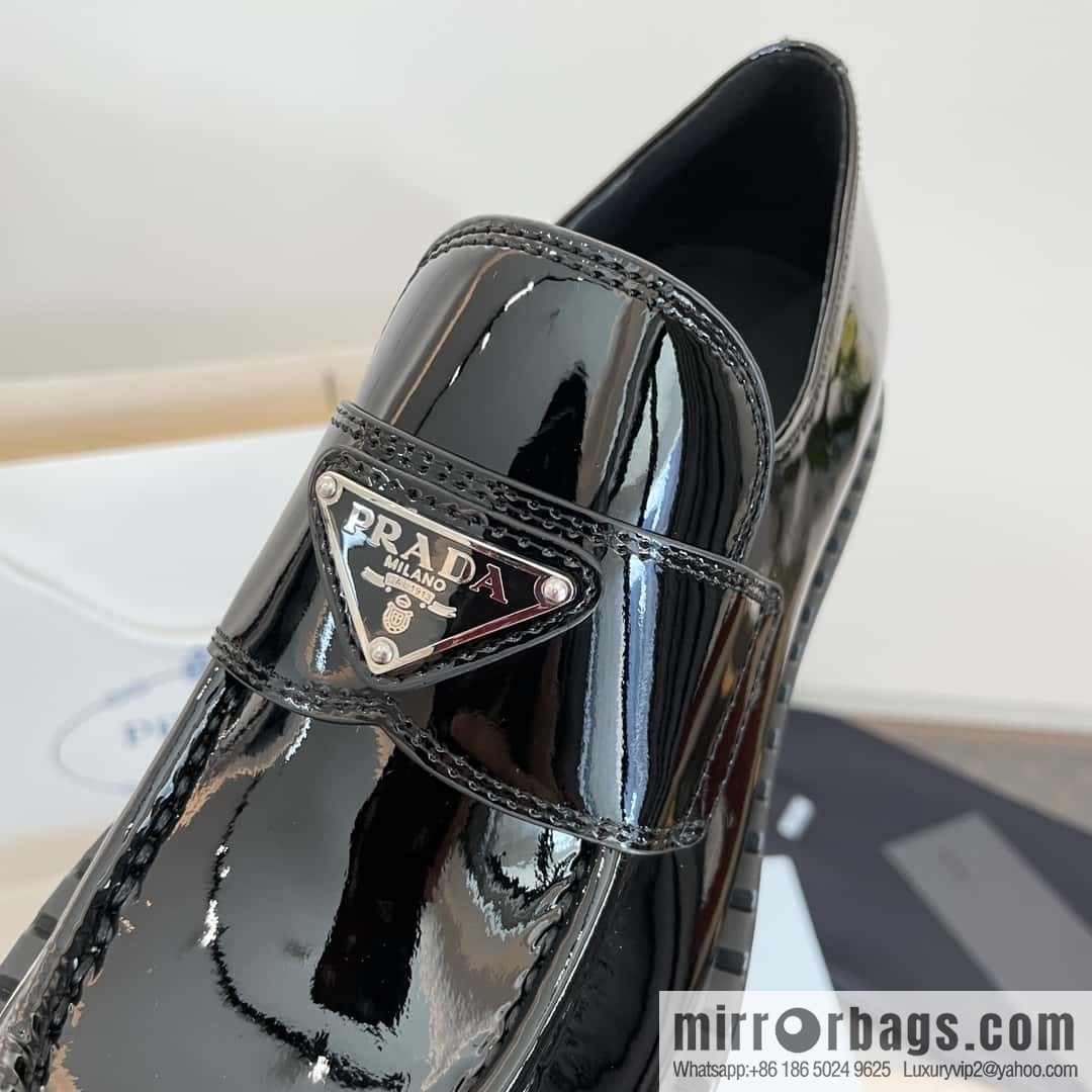 Prada, Puhada glossy patent leather triangle loafers