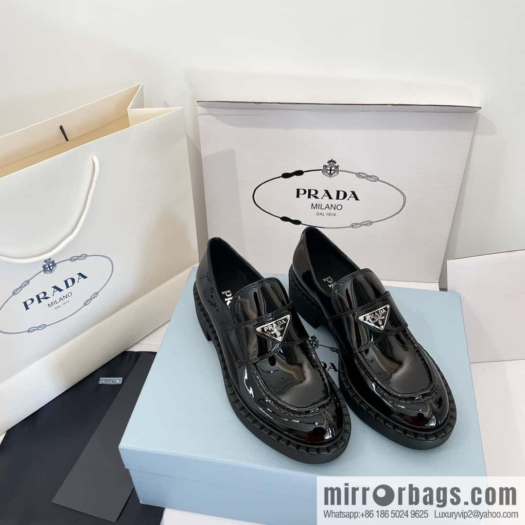 Prada, Puhada glossy patent leather triangle loafers