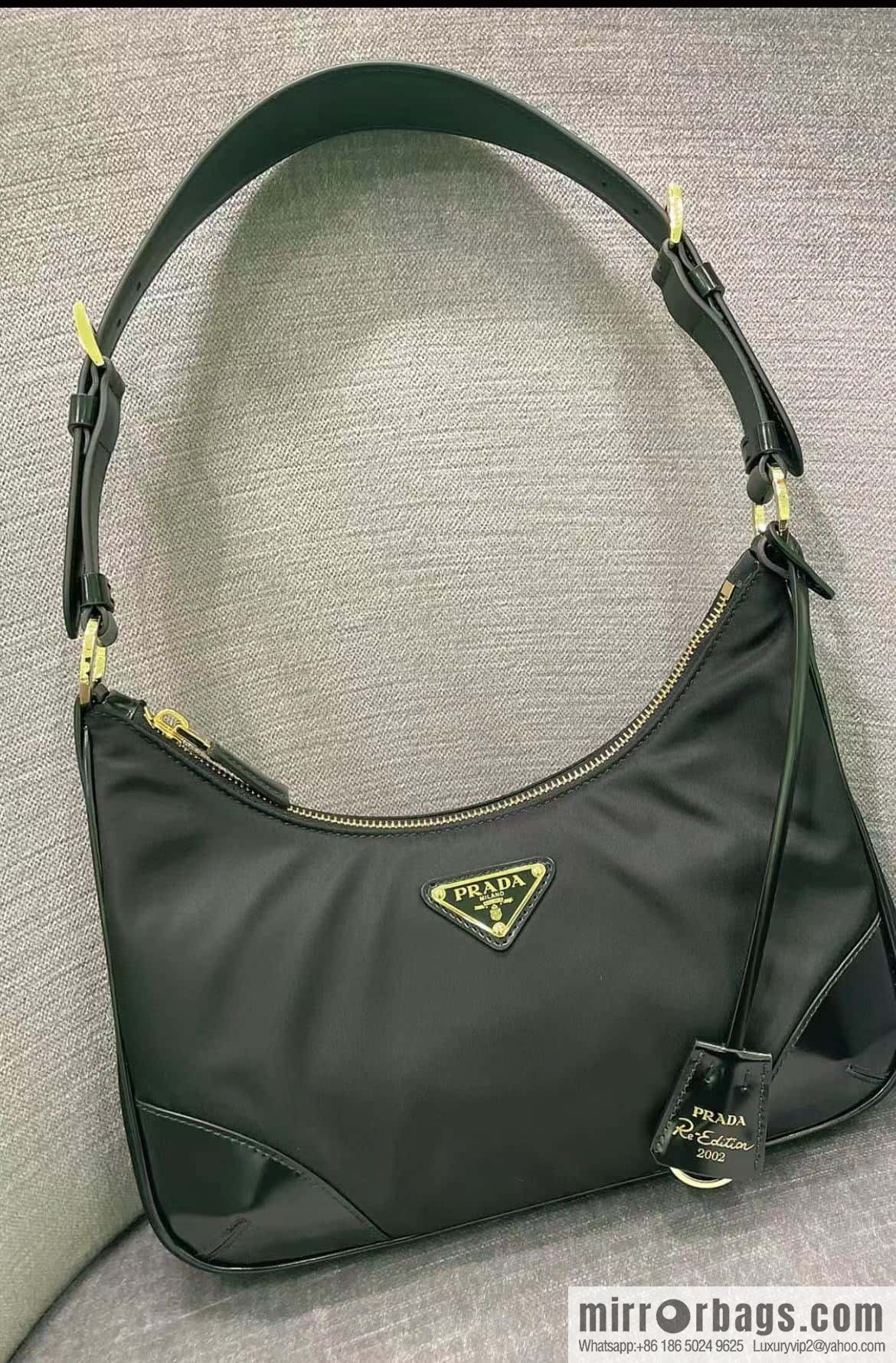 PRADA nylon with glossy leather new armpit bag ๐ 1BC214