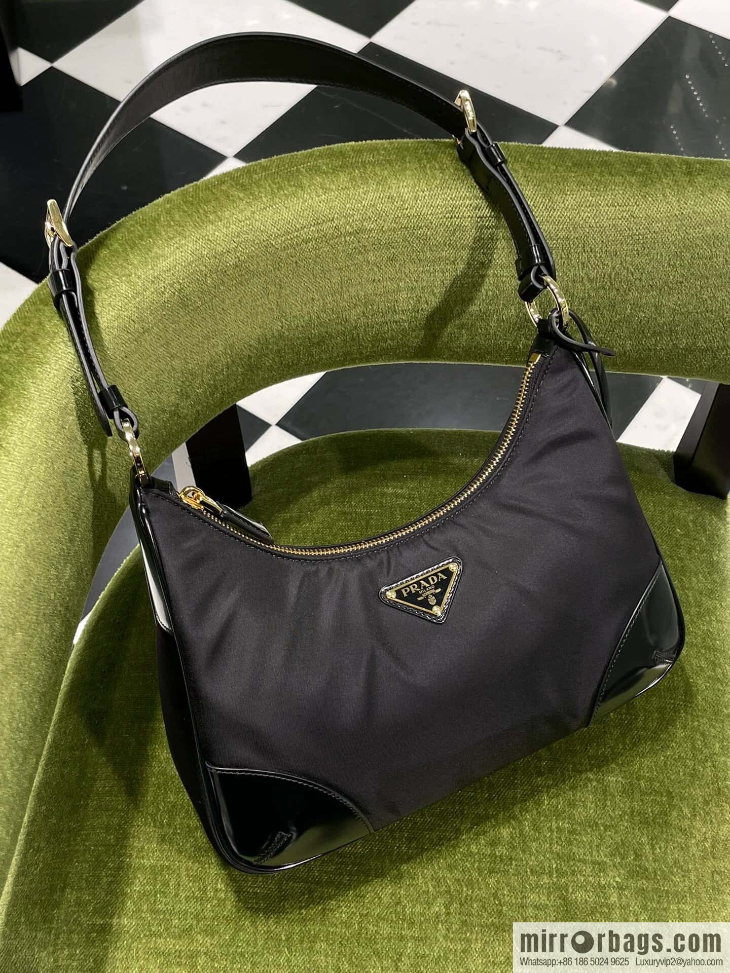 PRADA nylon with glossy leather new armpit bag ๐ 1BC214