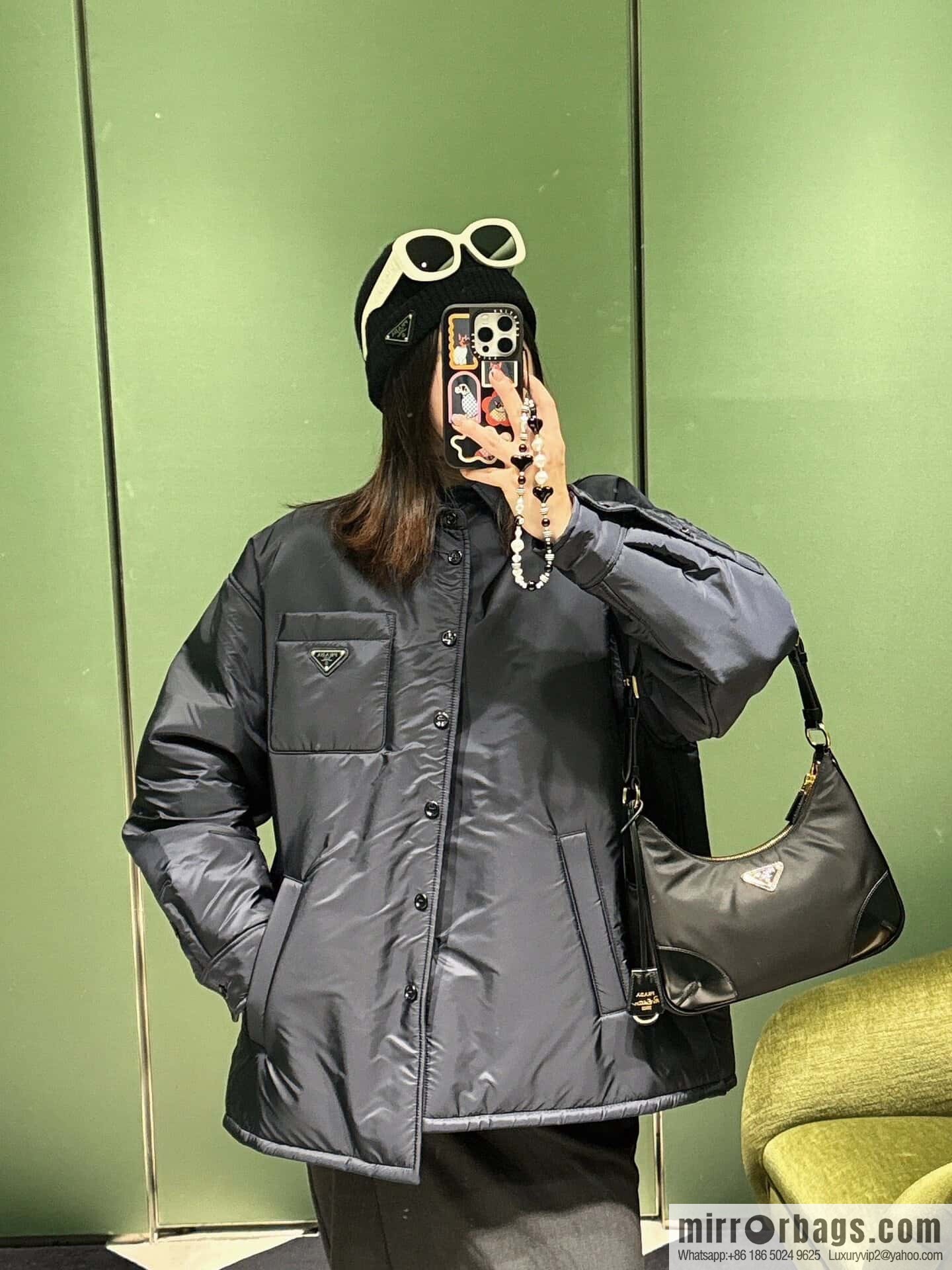PRADA nylon with glossy leather new armpit bag ๐ 1BC214