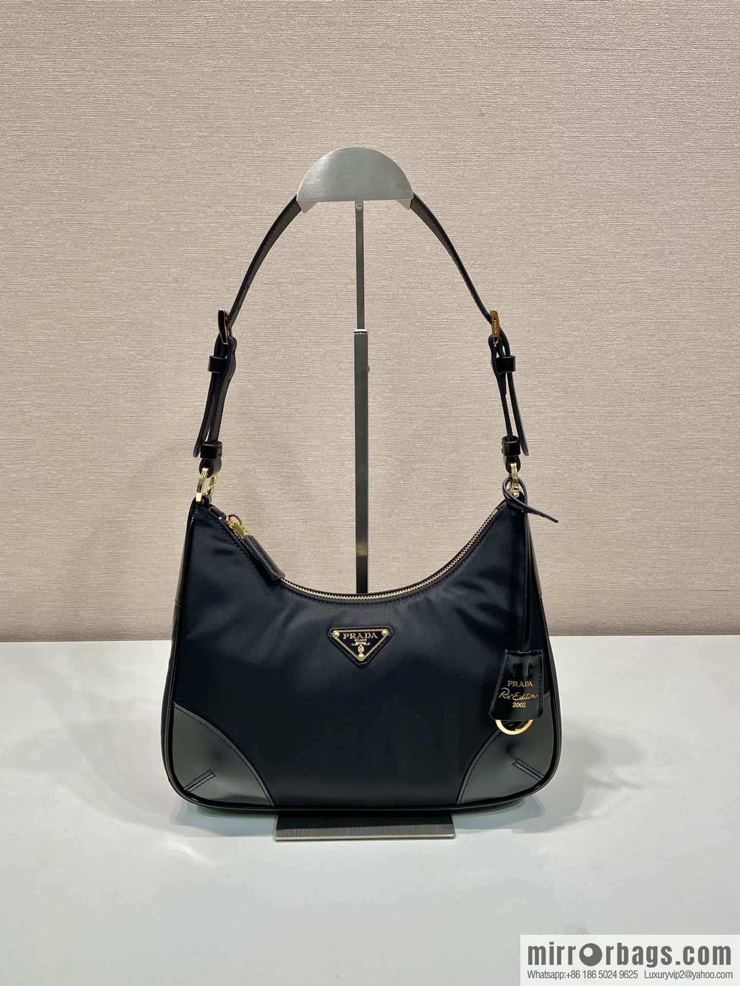 PRADA nylon with glossy leather new armpit bag ๐ 1BC214