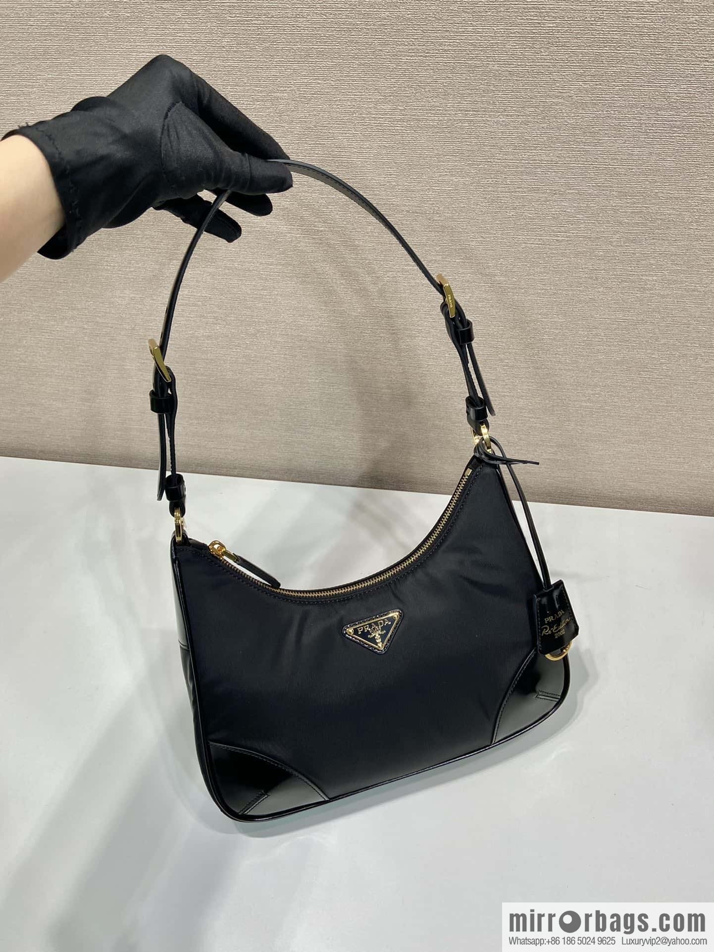 PRADA nylon with glossy leather new armpit bag ๐ 1BC214