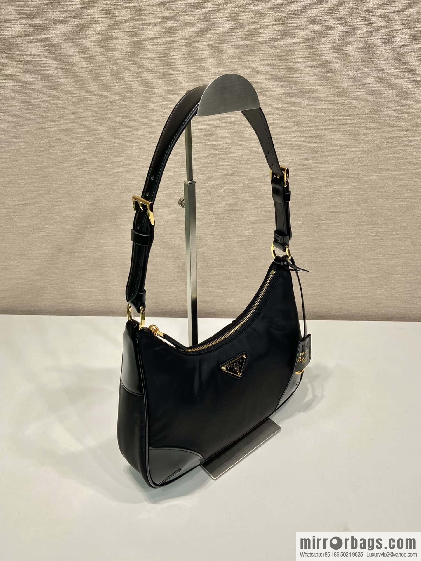 PRADA nylon with glossy leather new armpit bag ๐ 1BC214