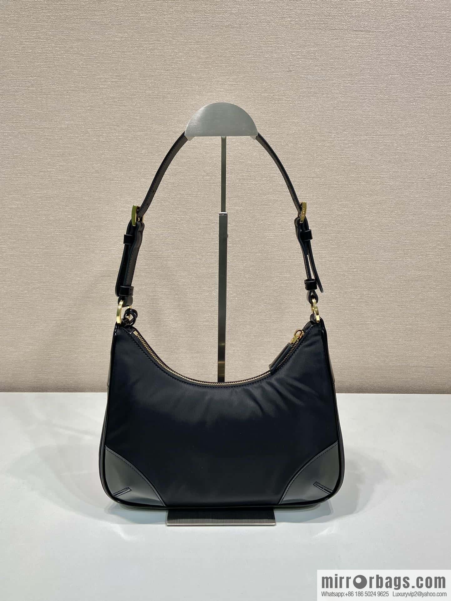 PRADA nylon with glossy leather new armpit bag ๐ 1BC214