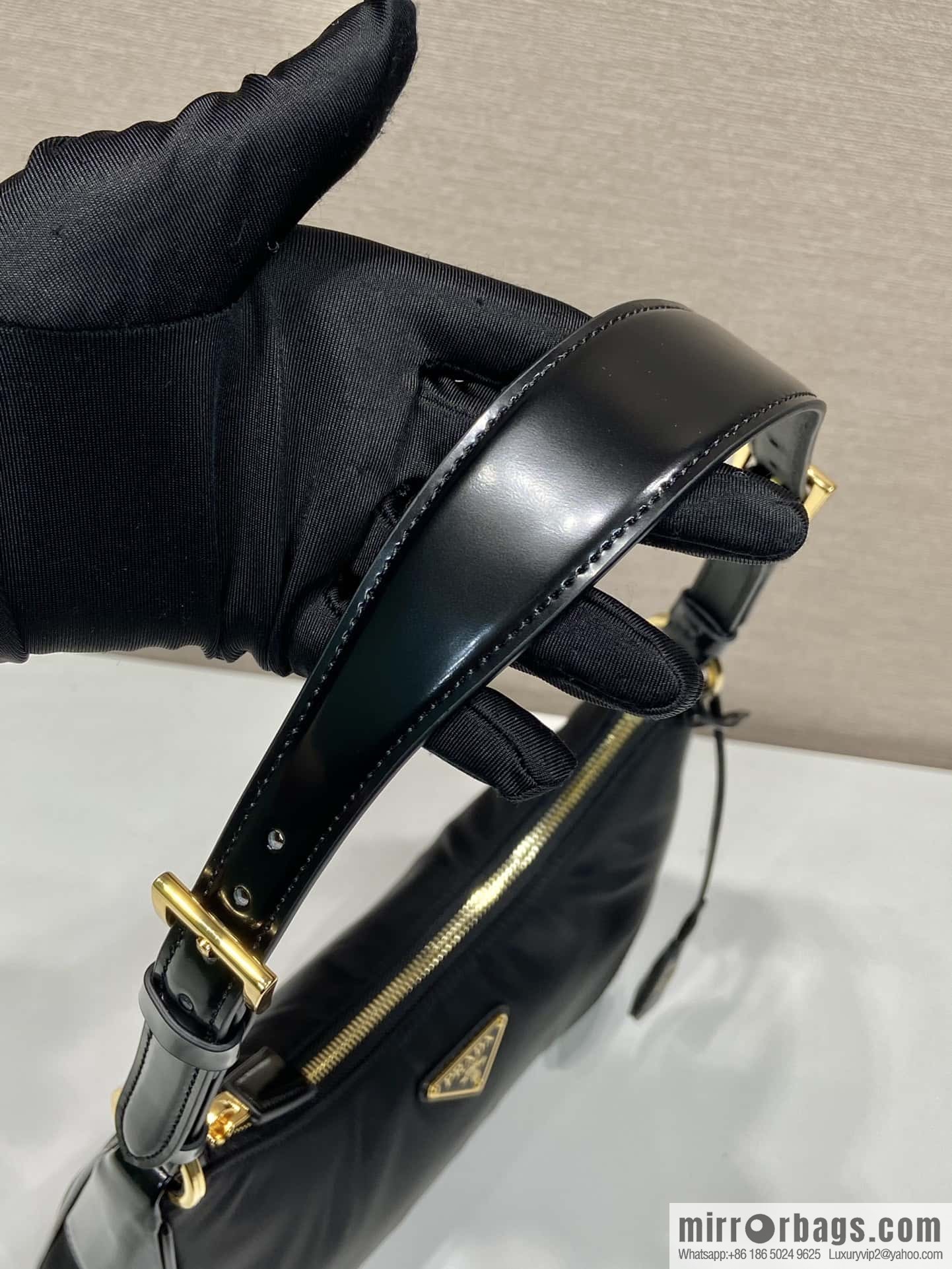 PRADA nylon with glossy leather new armpit bag ๐ 1BC214