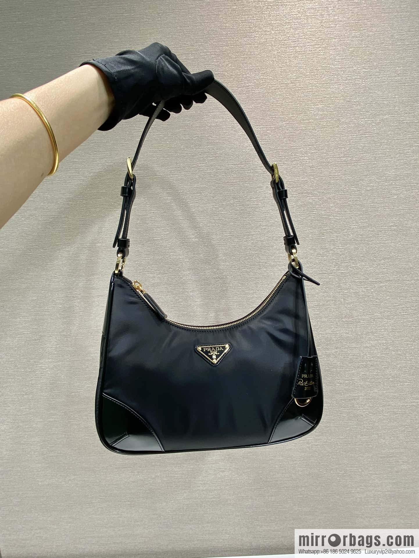 PRADA nylon with glossy leather new armpit bag ๐ 1BC214