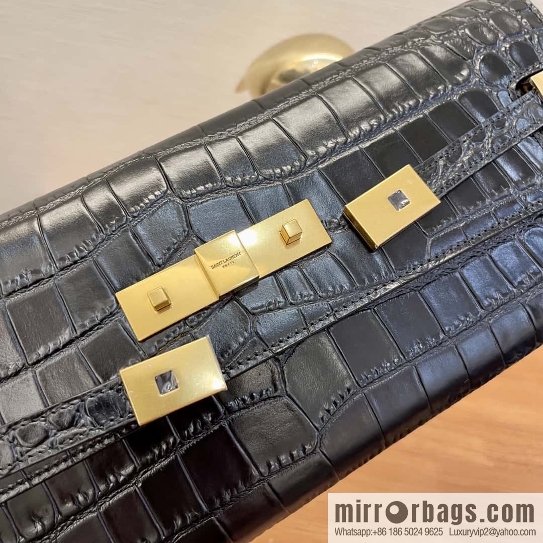 SAINT LAURENT YSL 𝗠𝗮𝗻𝗵𝗮𝘁𝘁𝗮𝗻 𝗖𝗹𝘂𝘁𝗰𝗵_ clutch bag 695949 crocodile pattern black