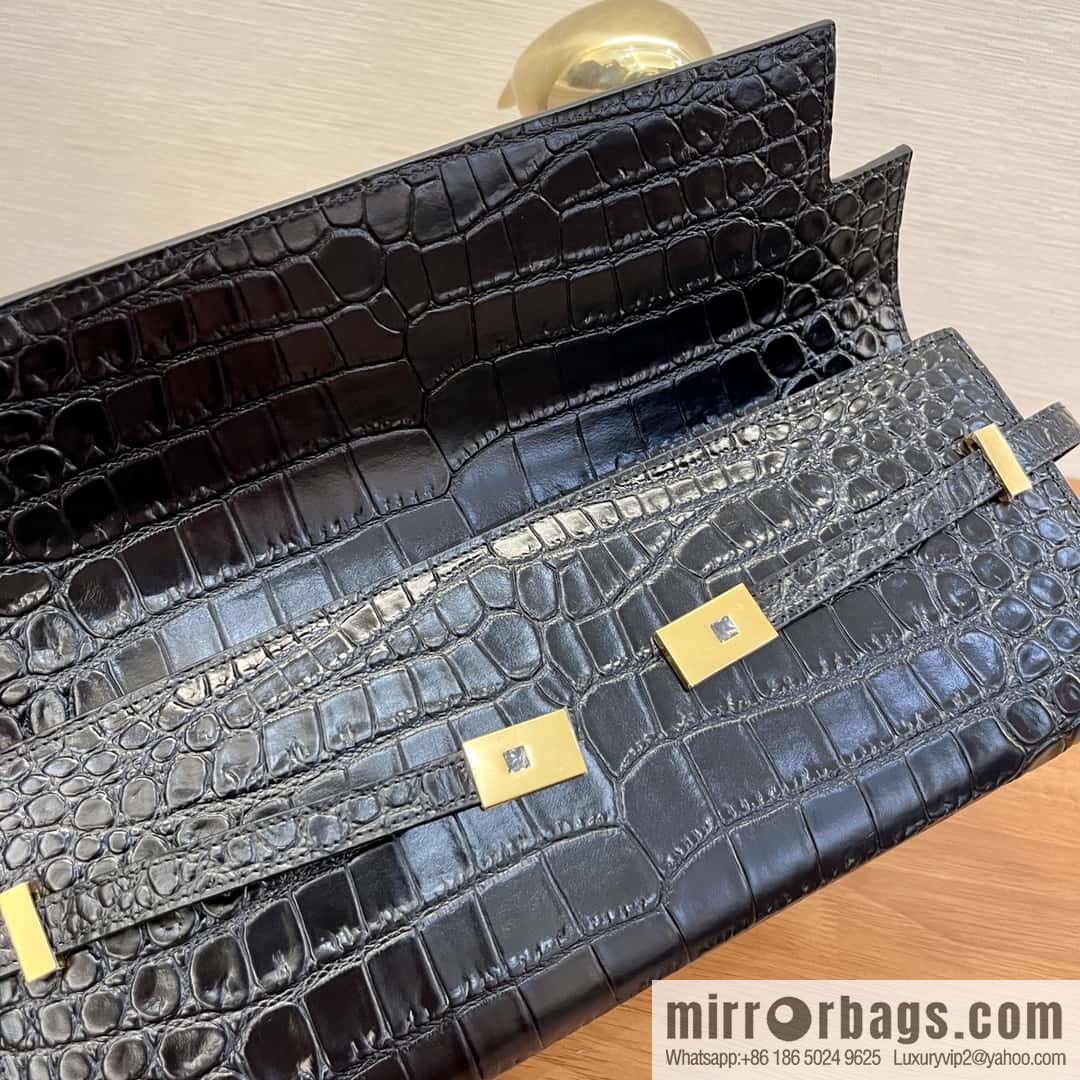 SAINT LAURENT YSL 𝗠𝗮𝗻𝗵𝗮𝘁𝘁𝗮𝗻 𝗖𝗹𝘂𝘁𝗰𝗵_ clutch bag 695949 crocodile pattern black