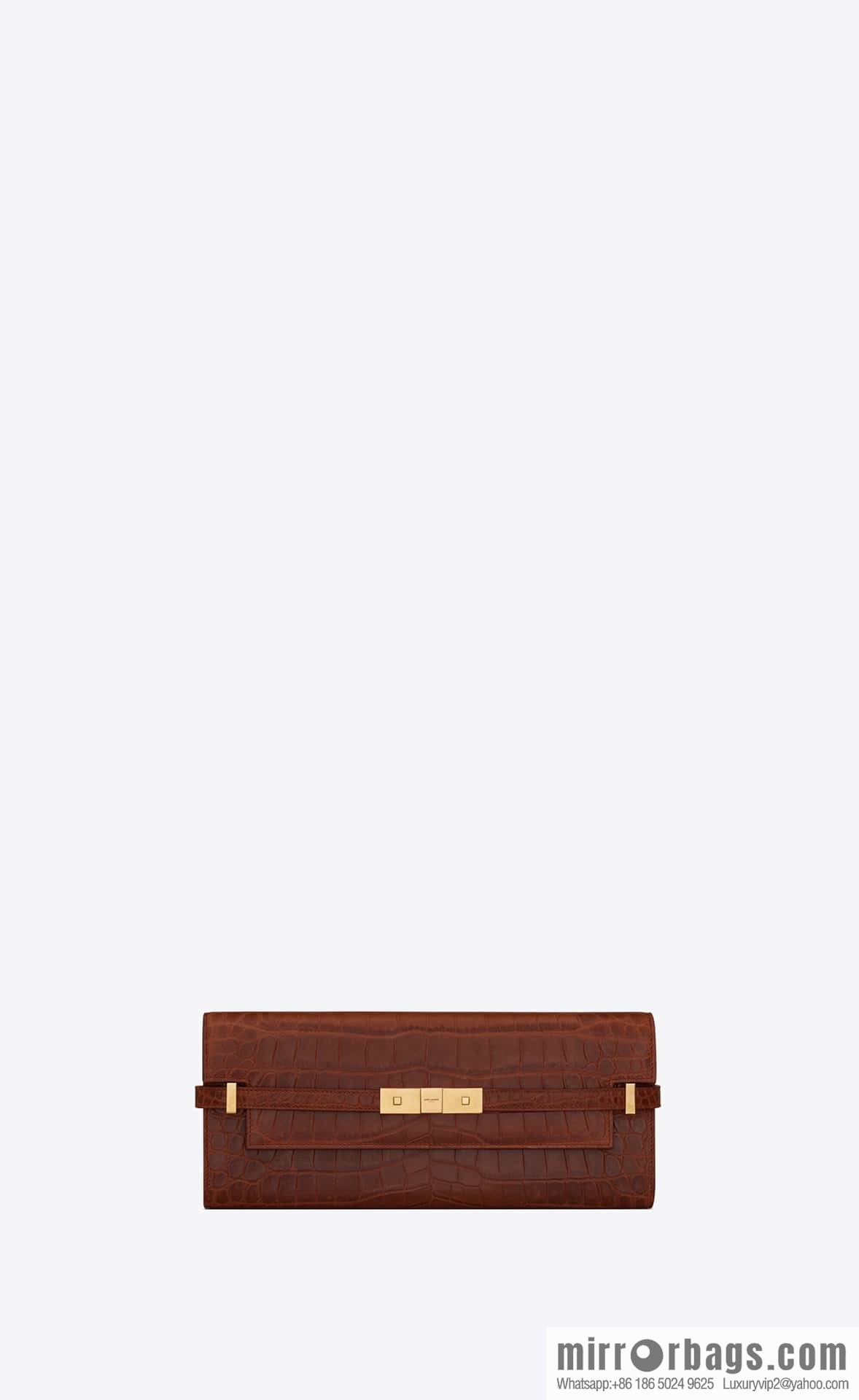SAINT LAURENT YSL 𝗠𝗮𝗻𝗵𝗮𝘁𝘁𝗮𝗻 𝗖𝗹𝘂𝘁𝗰𝗵_ clutch bag 695949 crocodile pattern, brown