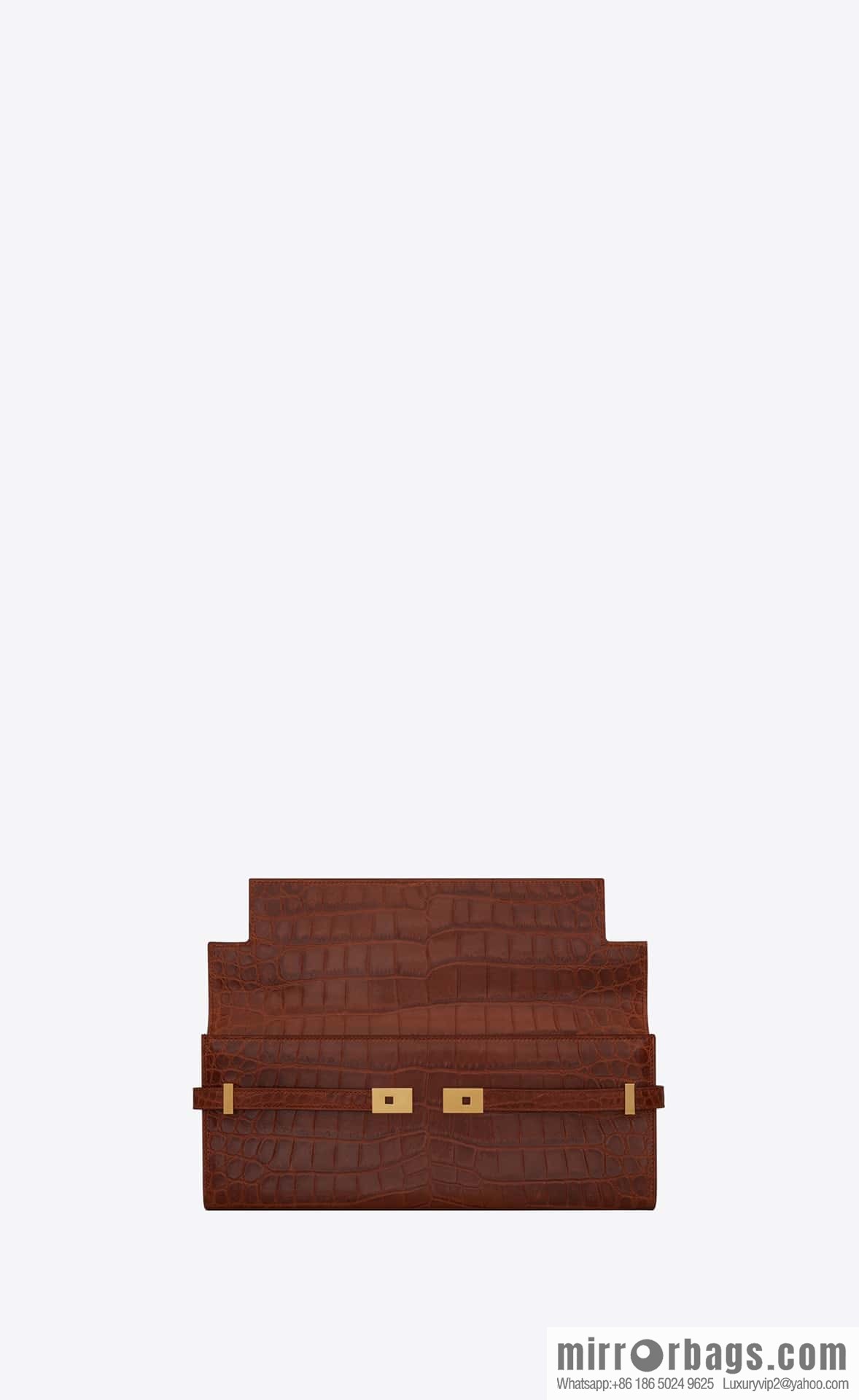 SAINT LAURENT YSL 𝗠𝗮𝗻𝗵𝗮𝘁𝘁𝗮𝗻 𝗖𝗹𝘂𝘁𝗰𝗵_ clutch bag 695949 crocodile pattern, brown