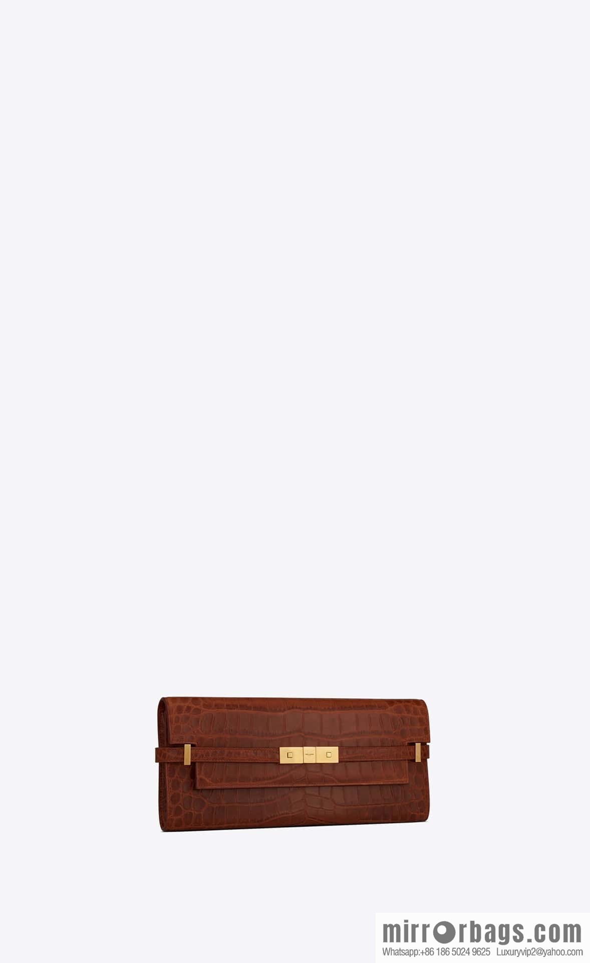 SAINT LAURENT YSL 𝗠𝗮𝗻𝗵𝗮𝘁𝘁𝗮𝗻 𝗖𝗹𝘂𝘁𝗰𝗵_ clutch bag 695949 crocodile pattern, brown