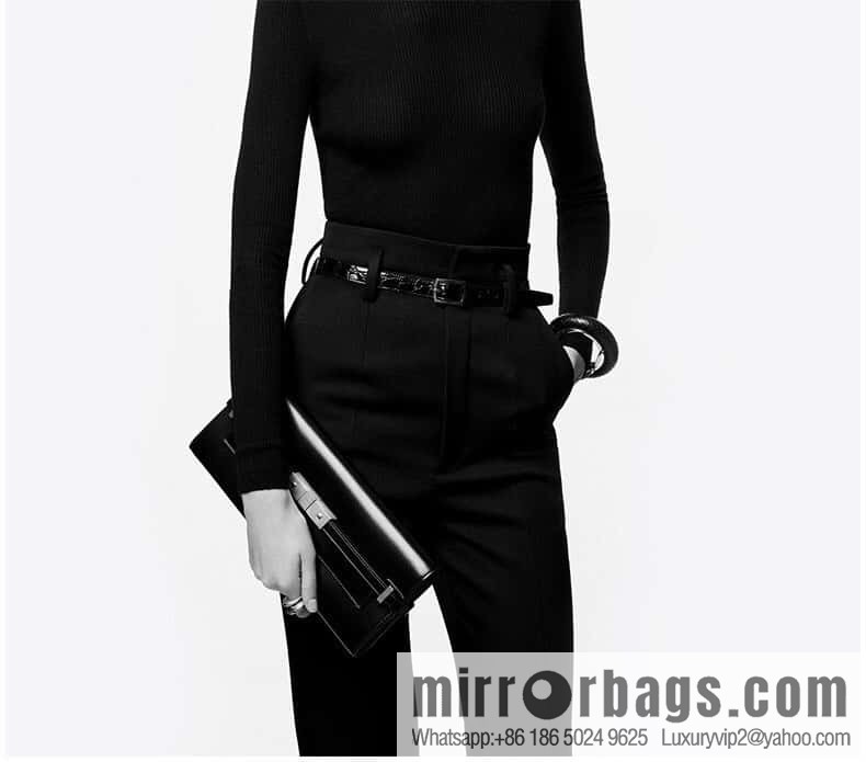 SAINT LAURENT YSL 𝗠𝗮𝗻𝗵𝗮𝘁𝘁𝗮𝗻 𝗖𝗹𝘂𝘁𝗰𝗵_ clutch bag 695949 black toothpick pattern