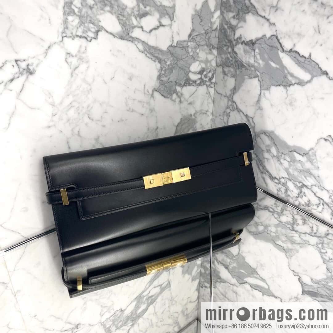 SAINT LAURENT YSL 𝗠𝗮𝗻𝗵𝗮𝘁𝘁𝗮𝗻 𝗖𝗹𝘂𝘁𝗰𝗵_ clutch bag 695949 black toothpick pattern