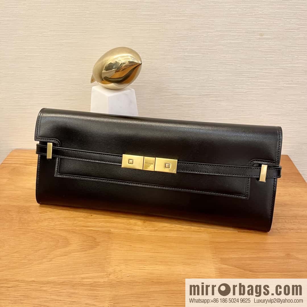 SAINT LAURENT YSL 𝗠𝗮𝗻𝗵𝗮𝘁𝘁𝗮𝗻 𝗖𝗹𝘂𝘁𝗰𝗵_ clutch bag 695949 black toothpick pattern