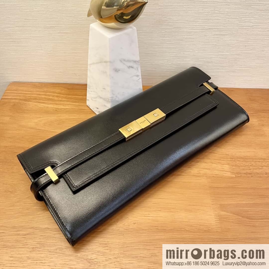 SAINT LAURENT YSL 𝗠𝗮𝗻𝗵𝗮𝘁𝘁𝗮𝗻 𝗖𝗹𝘂𝘁𝗰𝗵_ clutch bag 695949 black toothpick pattern