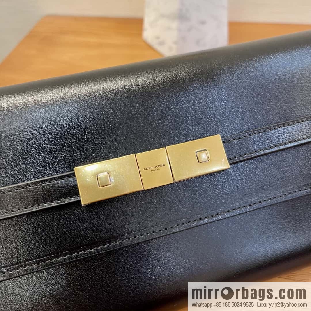 SAINT LAURENT YSL 𝗠𝗮𝗻𝗵𝗮𝘁𝘁𝗮𝗻 𝗖𝗹𝘂𝘁𝗰𝗵_ clutch bag 695949 black toothpick pattern