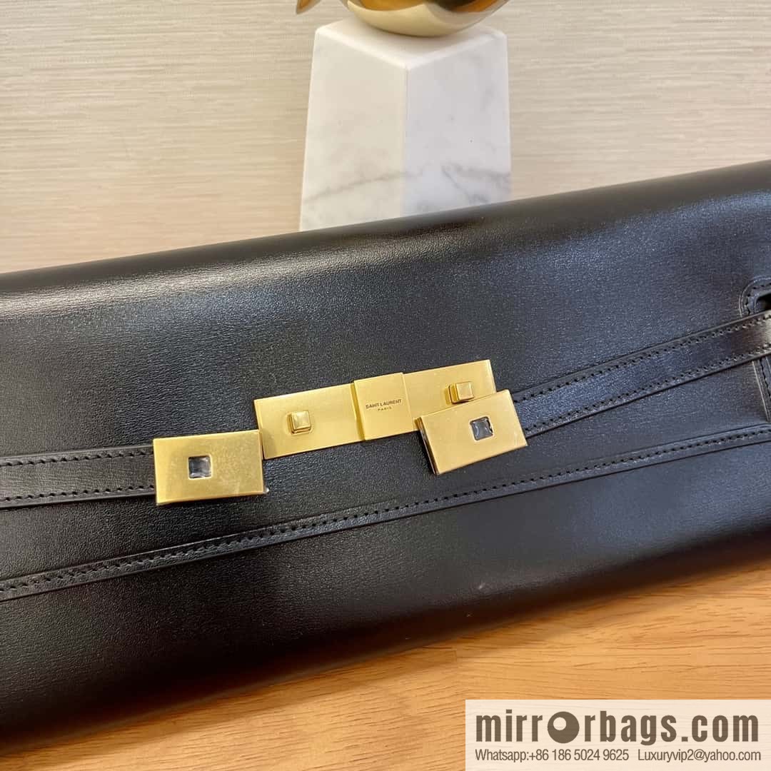 SAINT LAURENT YSL 𝗠𝗮𝗻𝗵𝗮𝘁𝘁𝗮𝗻 𝗖𝗹𝘂𝘁𝗰𝗵_ clutch bag 695949 black toothpick pattern