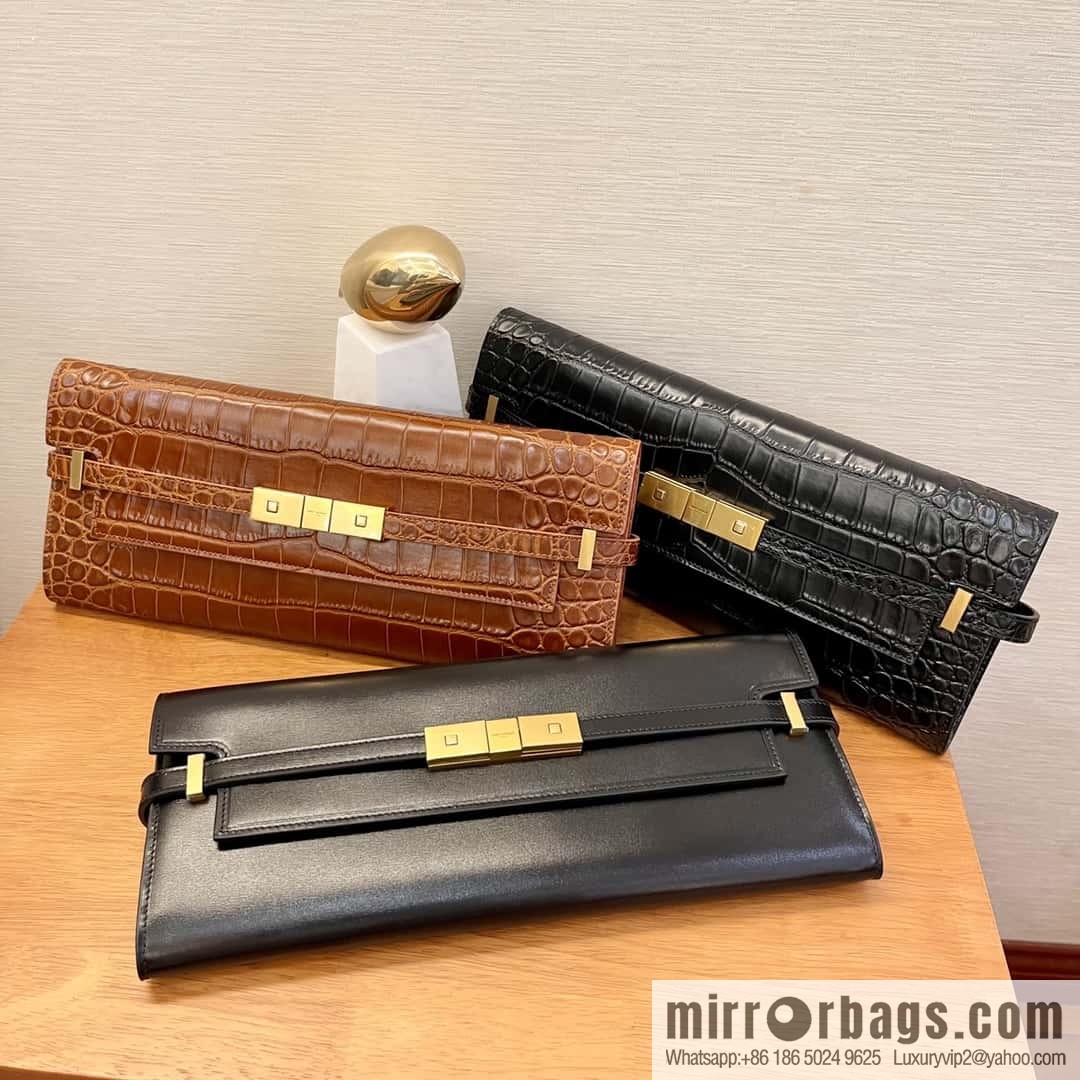 SAINT LAURENT YSL 𝗠𝗮𝗻𝗵𝗮𝘁𝘁𝗮𝗻 𝗖𝗹𝘂𝘁𝗰𝗵_ clutch bag 695949 black toothpick pattern