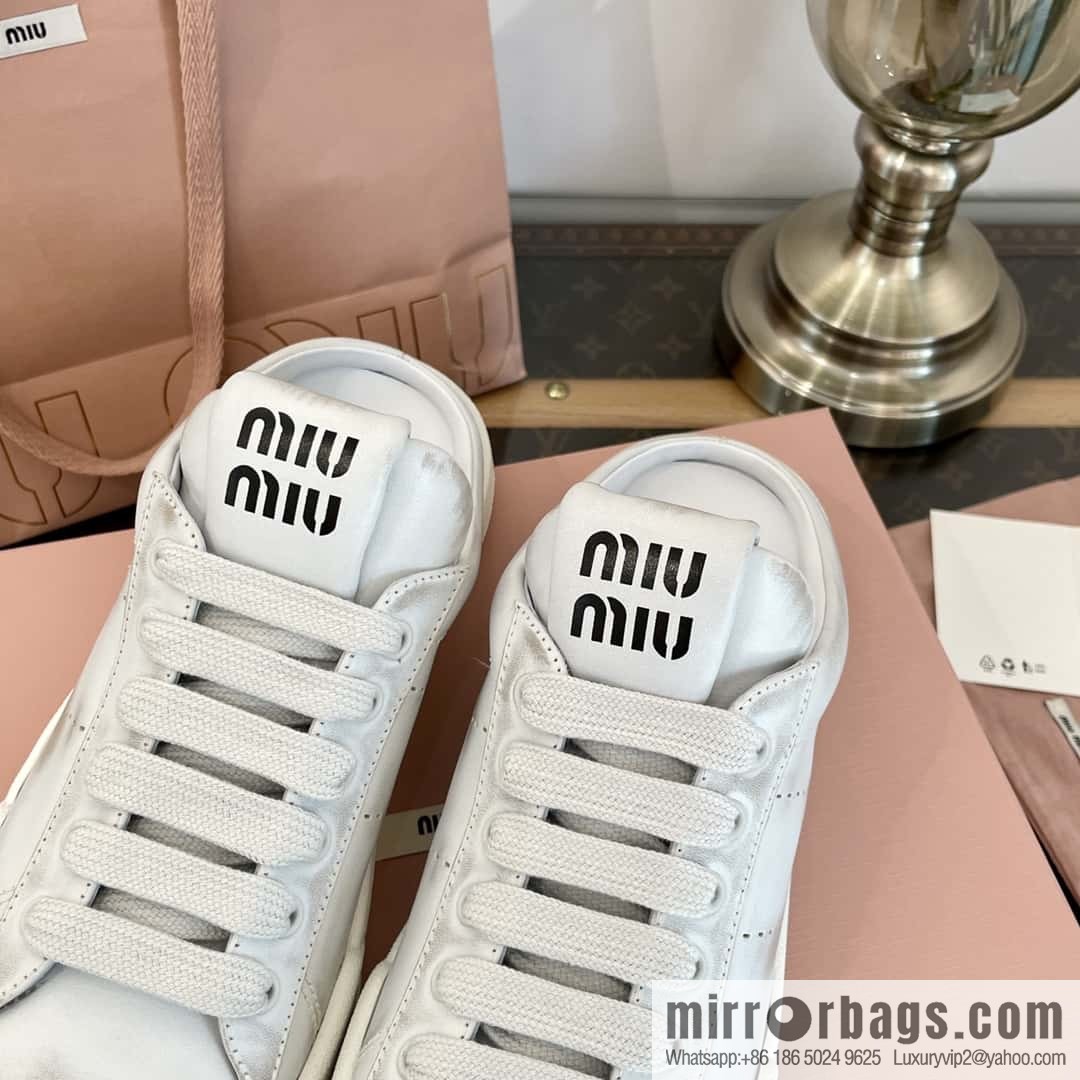 MIUMIU Miao Miao Old dirty casual one pedal half tray white shoes