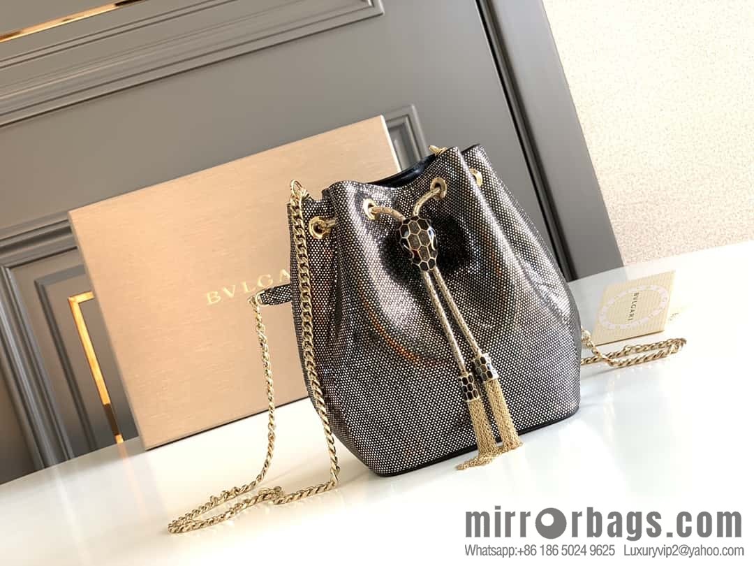 BVLGARI Bulgari Sprpenti Forever mini bucket bag 289950 carbon ash metal texture water snake skin