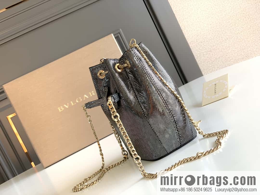 BVLGARI Bulgari Sprpenti Forever mini bucket bag 289950 carbon ash metal texture water snake skin