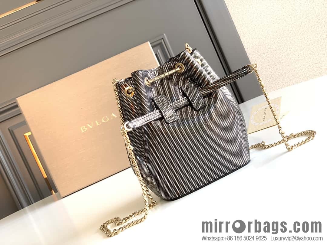BVLGARI Bulgari Sprpenti Forever mini bucket bag 289950 carbon ash metal texture water snake skin