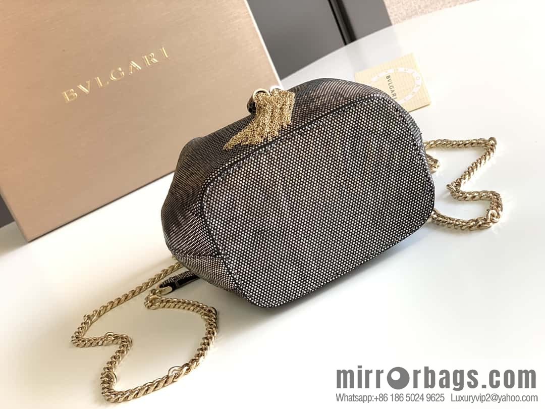 BVLGARI Bulgari Sprpenti Forever mini bucket bag 289950 carbon ash metal texture water snake skin