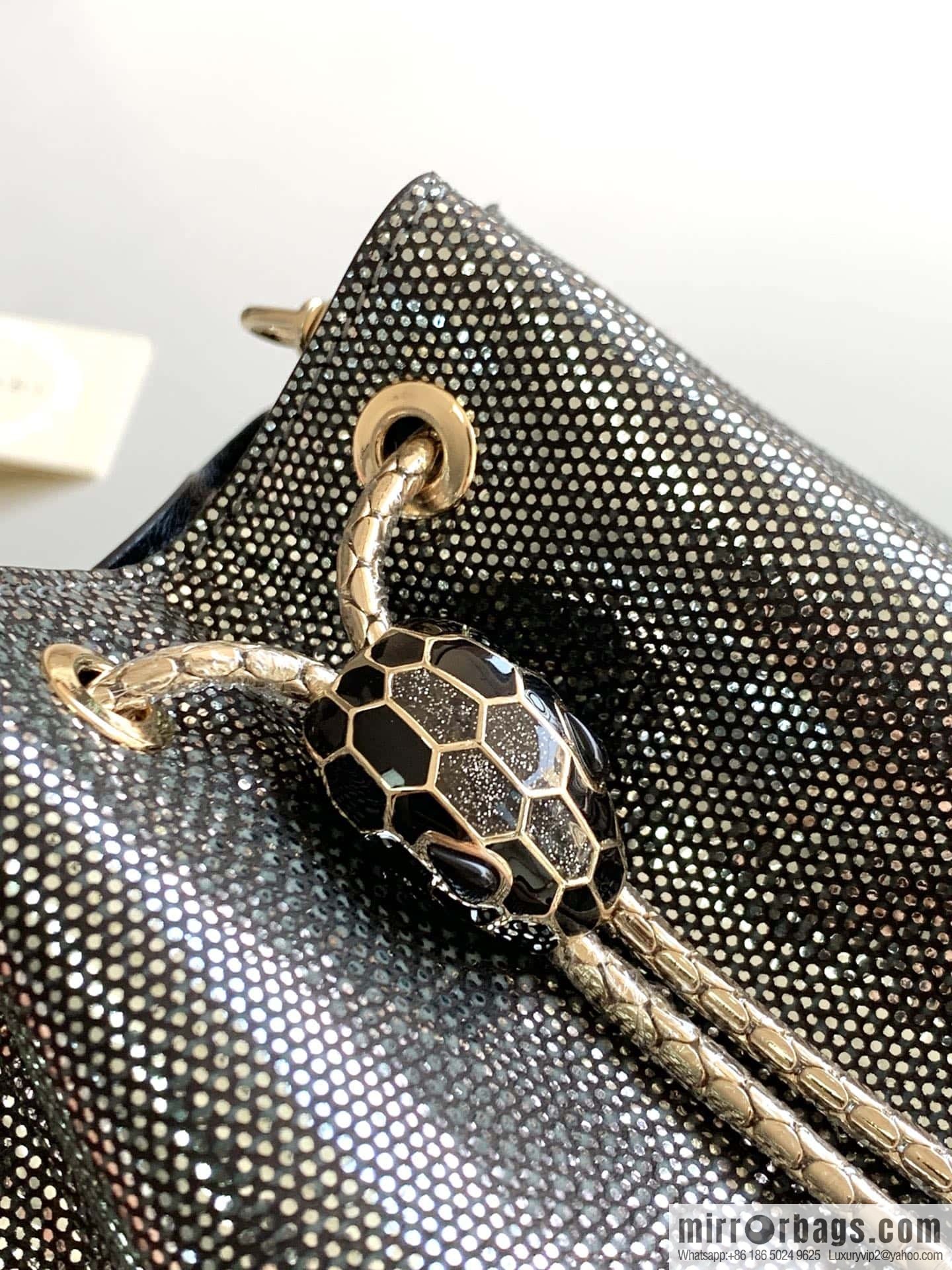 BVLGARI Bulgari Sprpenti Forever mini bucket bag 289950 carbon ash metal texture water snake skin