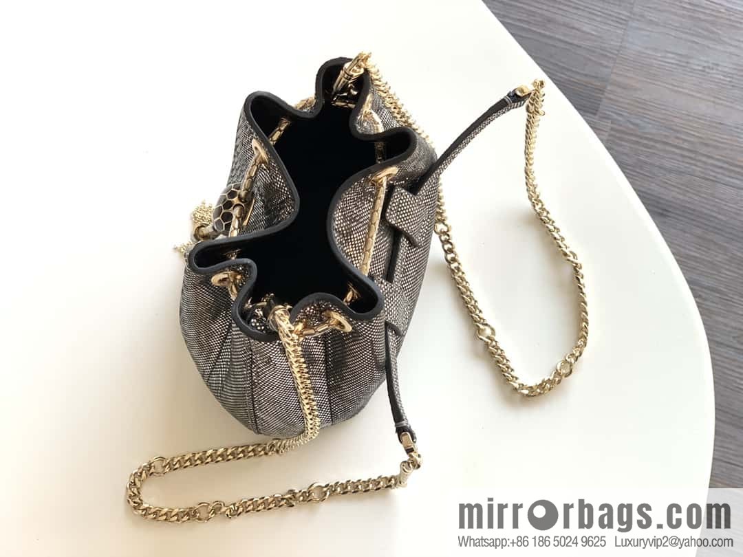 BVLGARI Bulgari Sprpenti Forever mini bucket bag 289950 carbon ash metal texture water snake skin