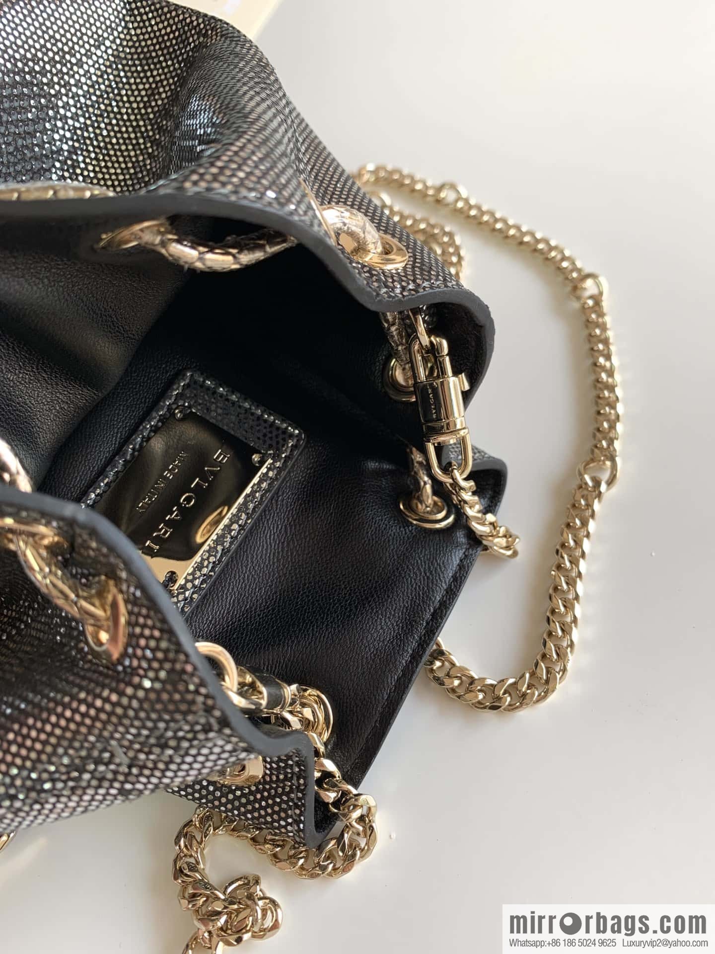 BVLGARI Bulgari Sprpenti Forever mini bucket bag 289950 carbon ash metal texture water snake skin