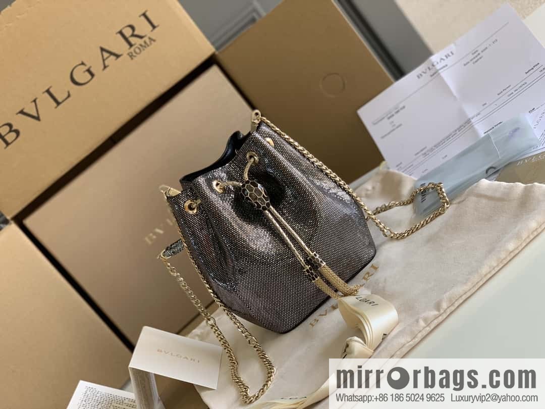 BVLGARI Bulgari Sprpenti Forever mini bucket bag 289950 carbon ash metal texture water snake skin