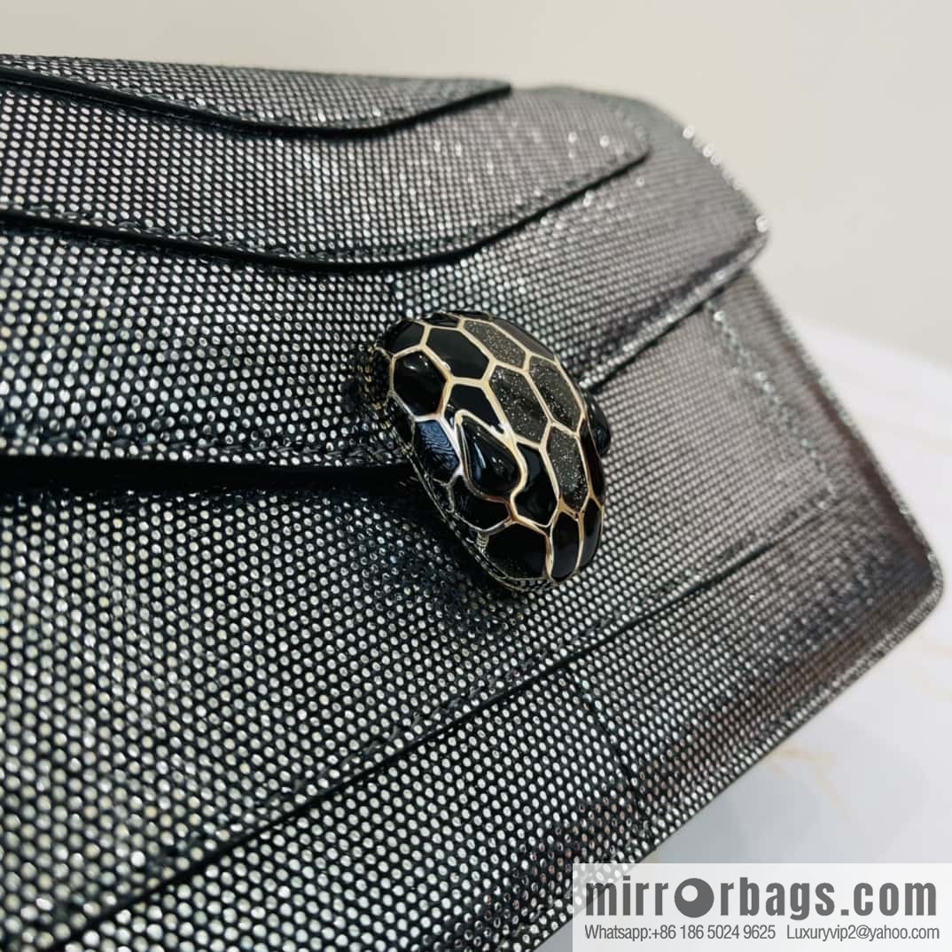 BVLGARI Bulgari Sprpenti Forever 618852 Charcoal ash Metallic texture water snake skin inner small sheepskin
