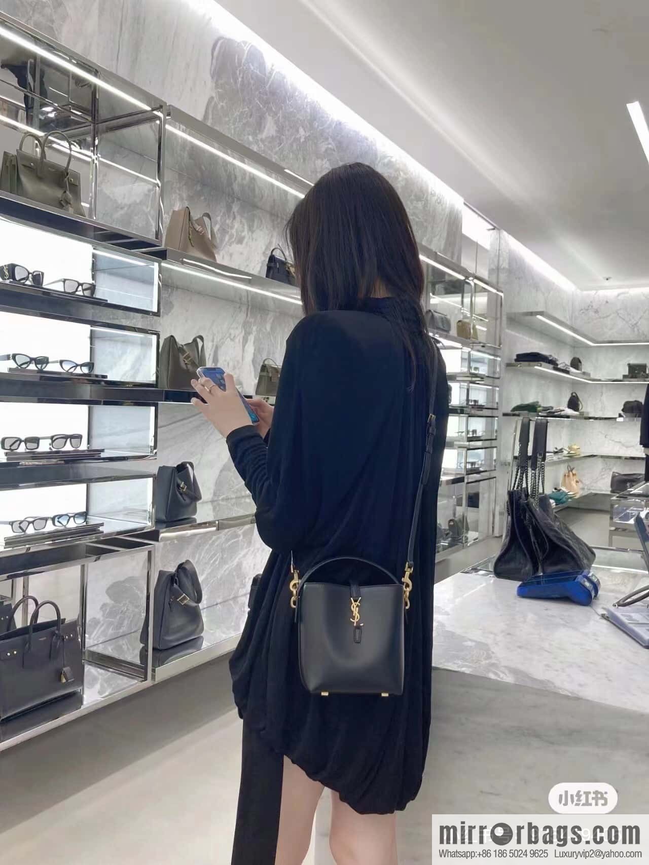 SAINT LAURENT YSL YSL summer new model YSL glossy leather (fabric) _ mini bucket bag 765870