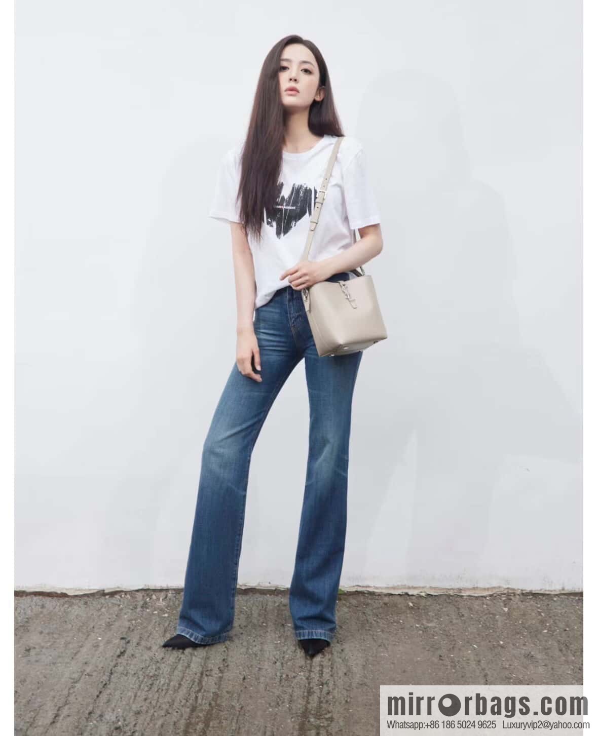 SAINT LAURENT Saint Laurent YSL summer new model _ small bucket bag 749036 milk tea silver